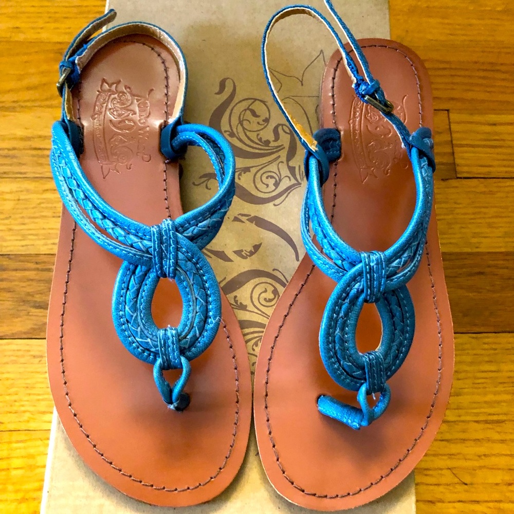 Nine West Flat Sandals - Leather Blue Braided Sz 6